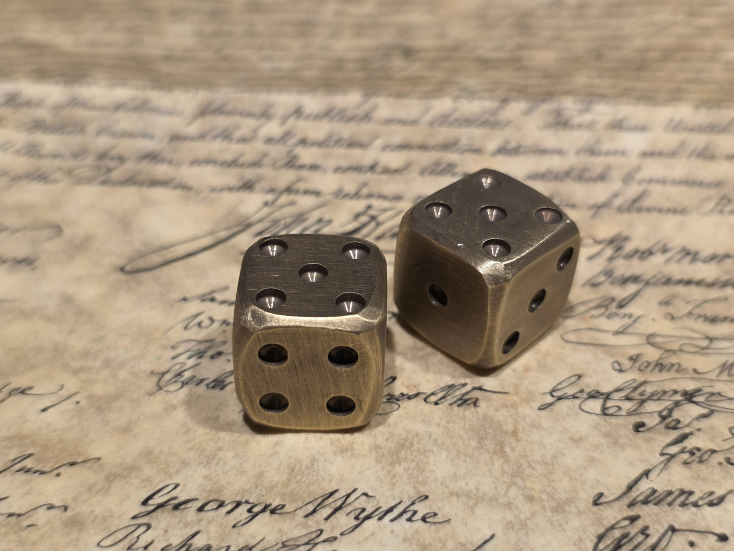 (2) 5/8" Antique Style Solid Heavy Brass Metal Dice