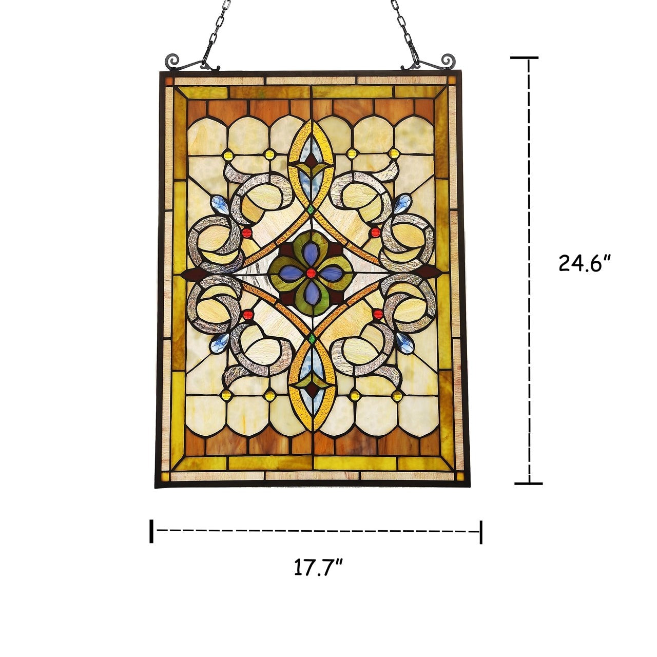 24.6" Antique Style Tiffany Style Stained Glass Window Panel Victorian