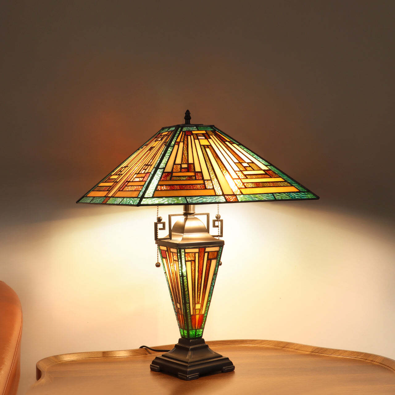 22.91" 3 light Antique Vintage Style Stained Glass Mission Table Lamp