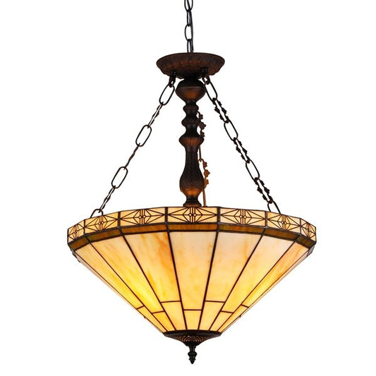 18.3" W  2 Light Stained Glass Hanging Inverted Pendant Ceiling Uplight