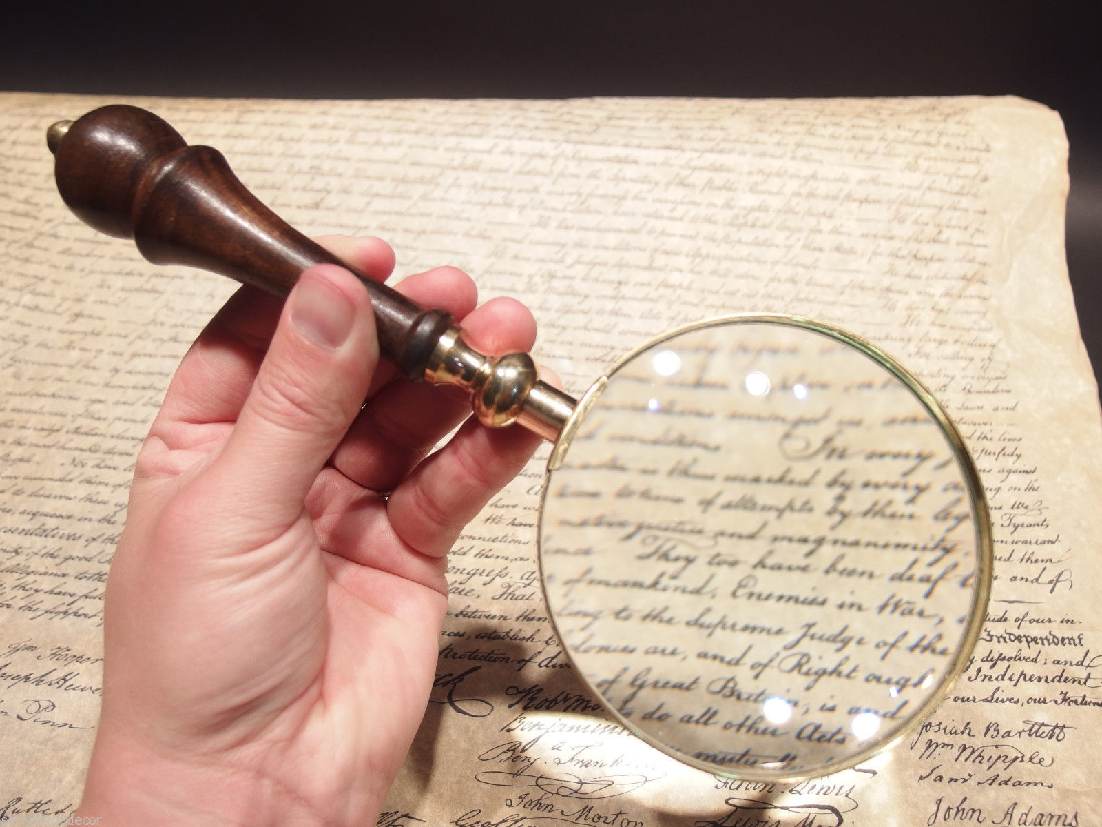 Antique Style Magnifying Glass w Wood Turned Handle 