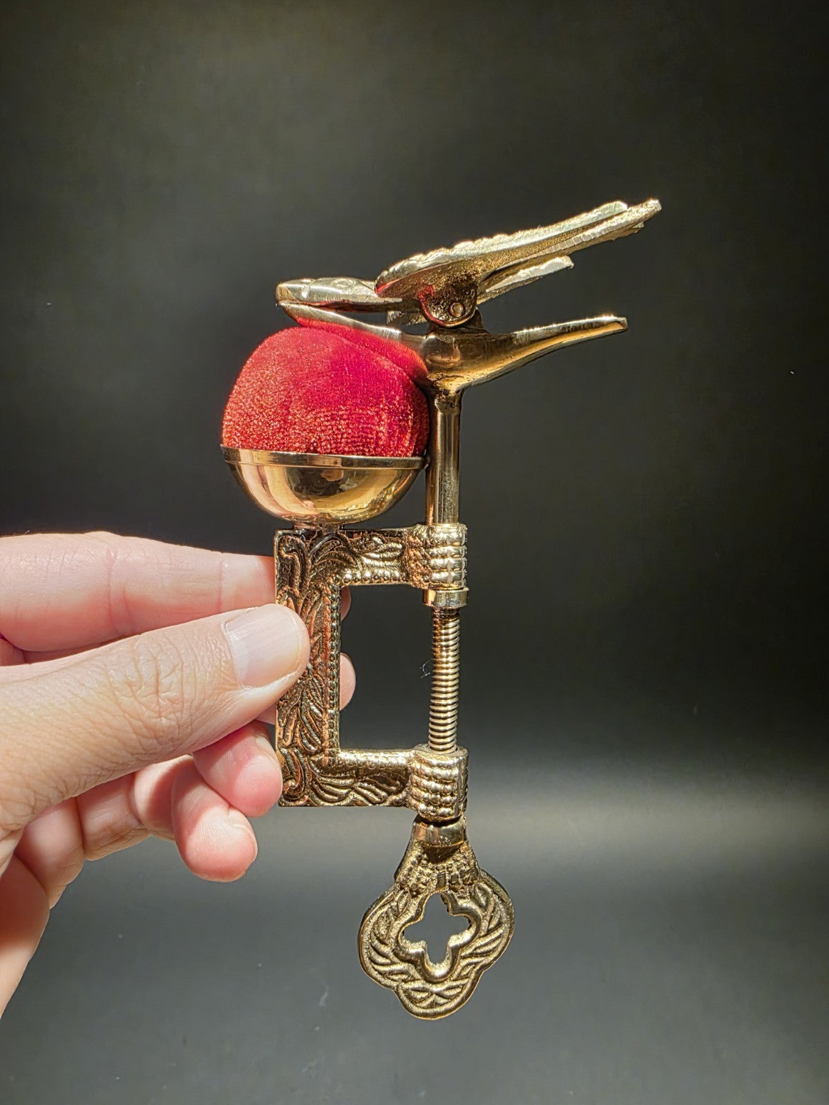 6" Brass Eagle Sewing Clamp Pin Cushion