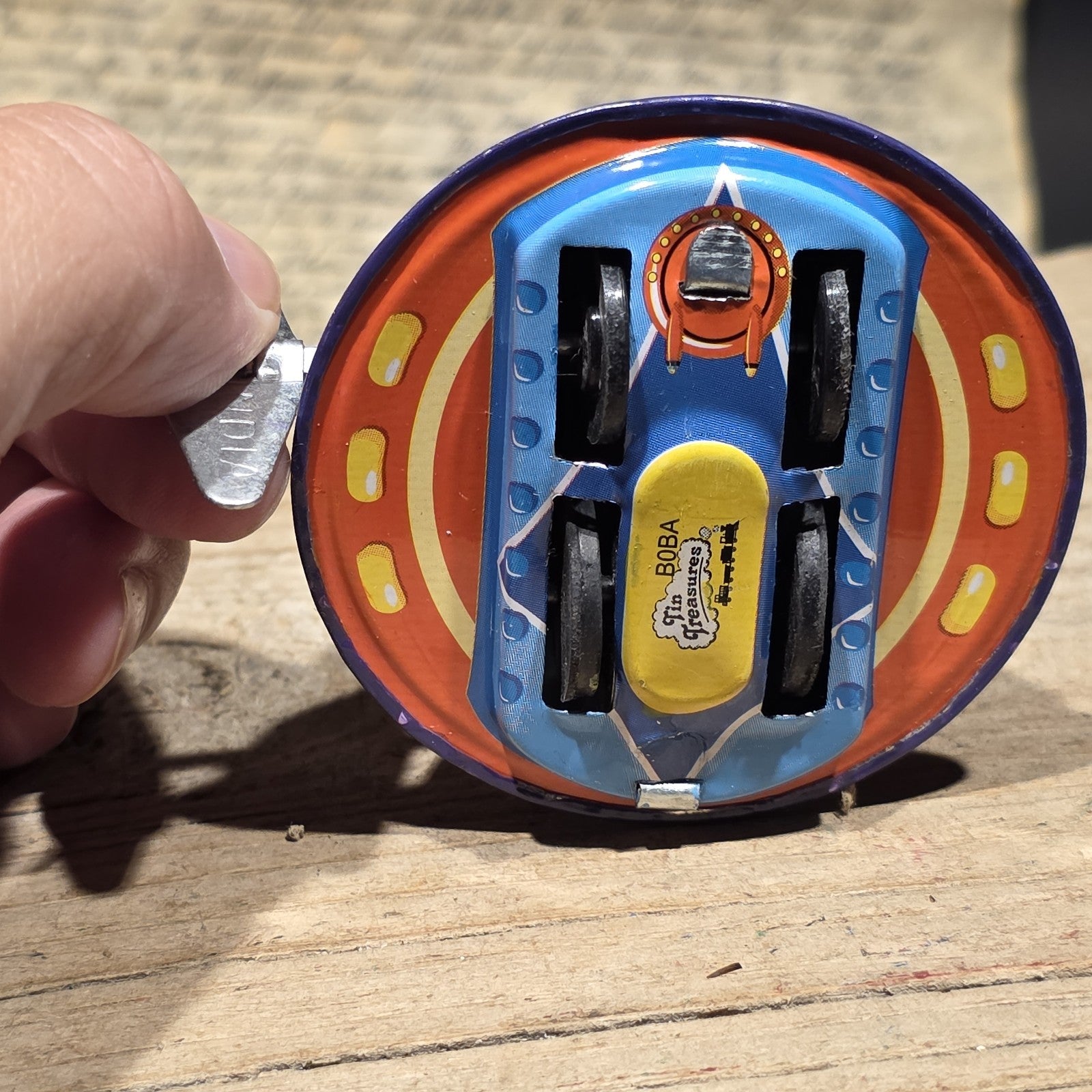 New Tin Litho Flying Saucer Toy Wind-Up UFO Spaceship Retro Space Age