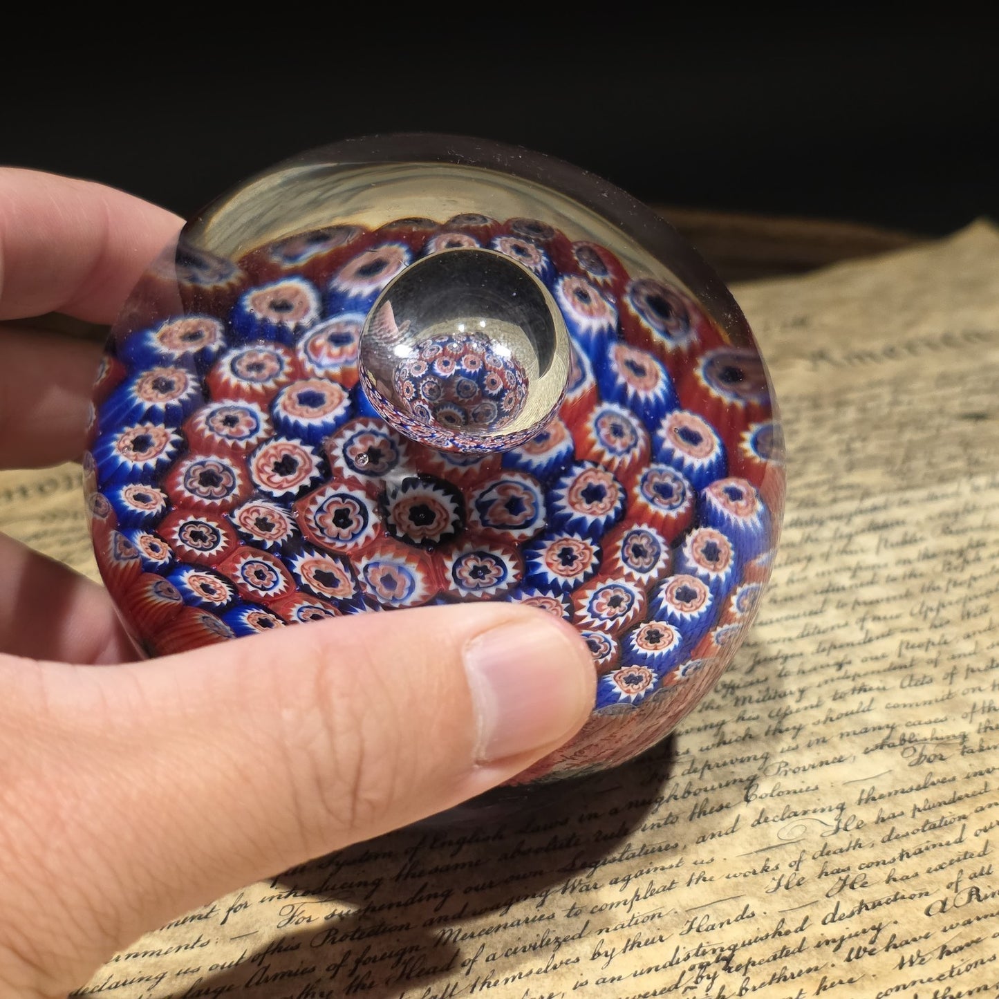 Millefiori Art Glass Paperweight – Murano Style Cane Glass Desk Weight