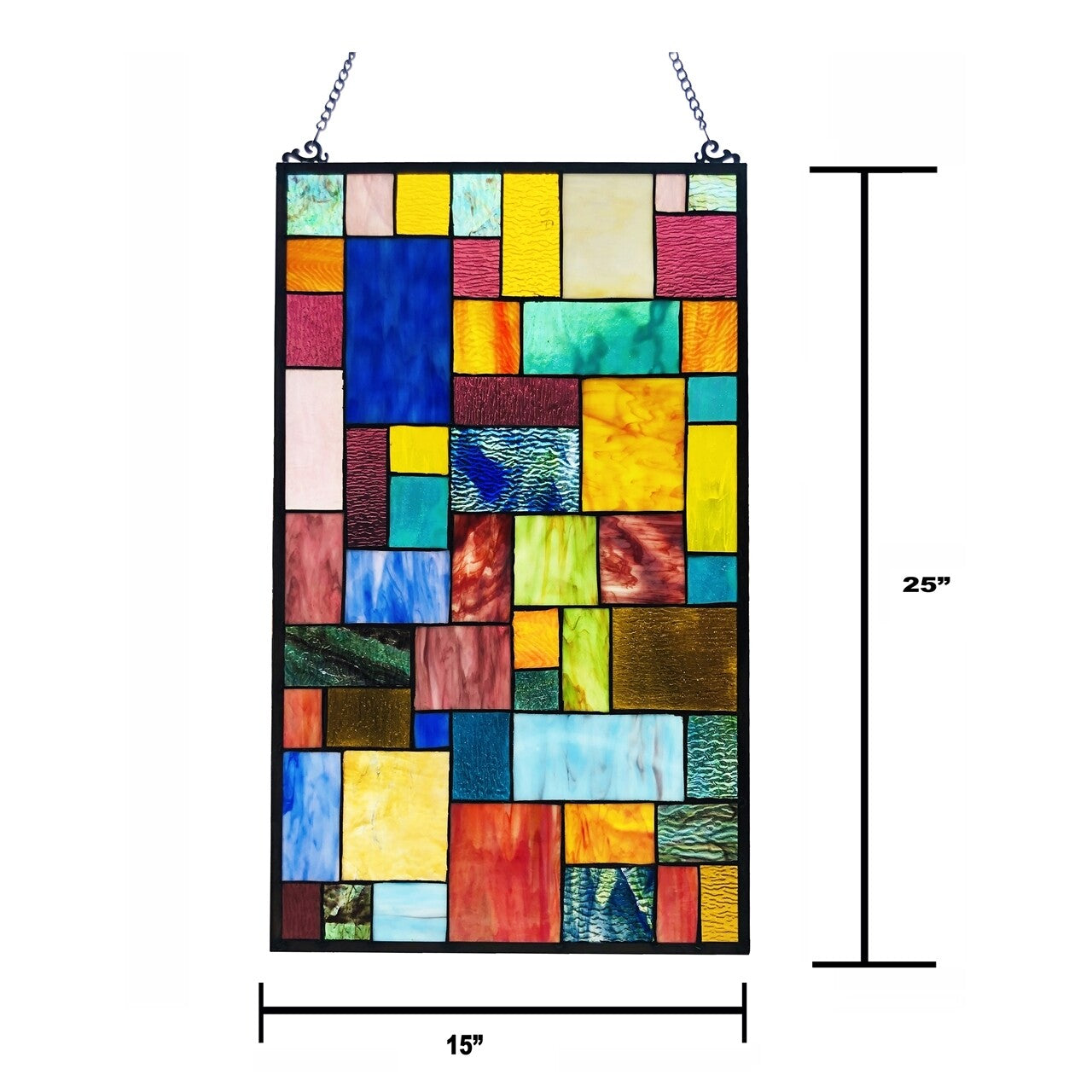 25" Geometric Stained Glass Window Hanging Panel Suncatcher