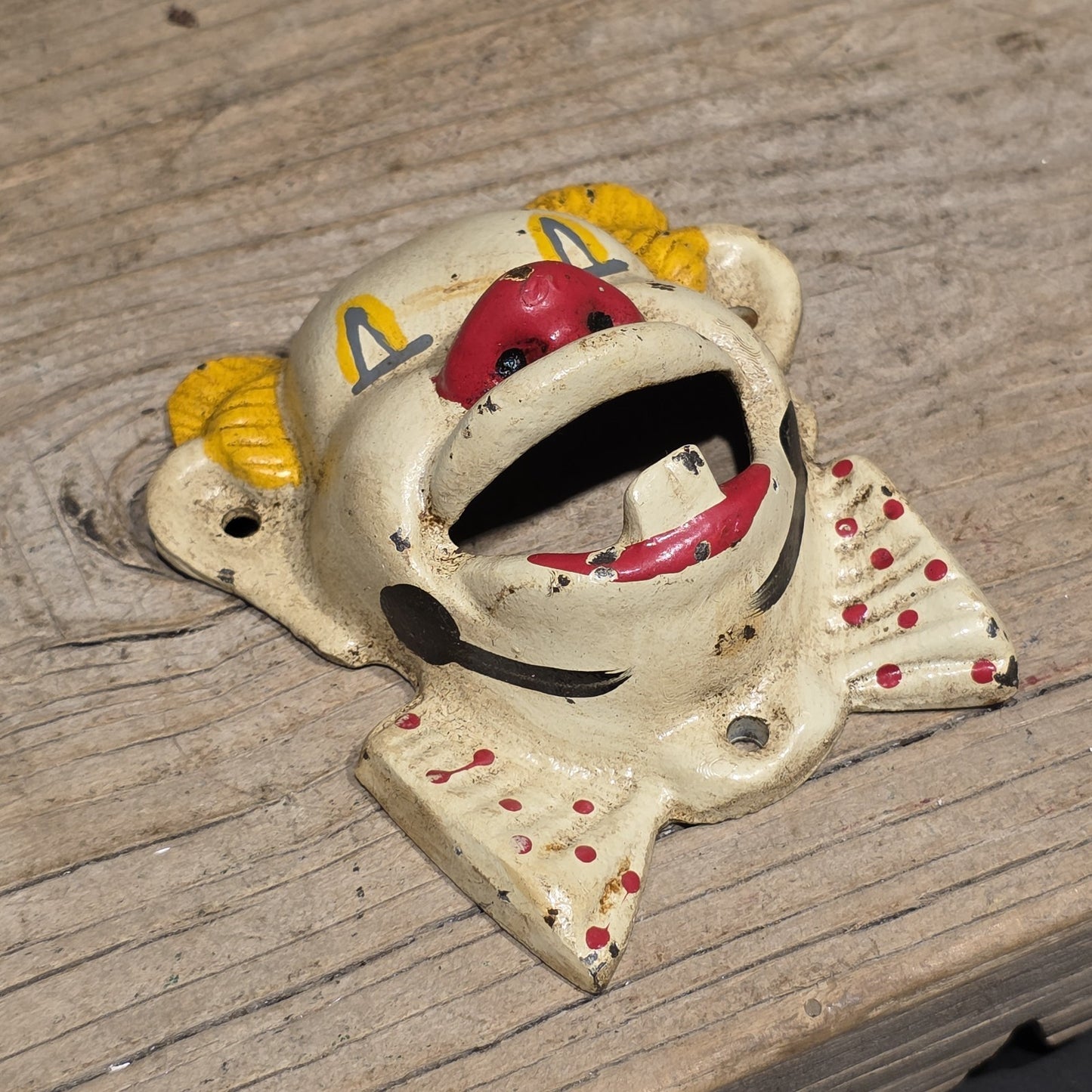 Antique Vintage Style Cast Iron wall mount folk art Clown Beer Bottle Opener