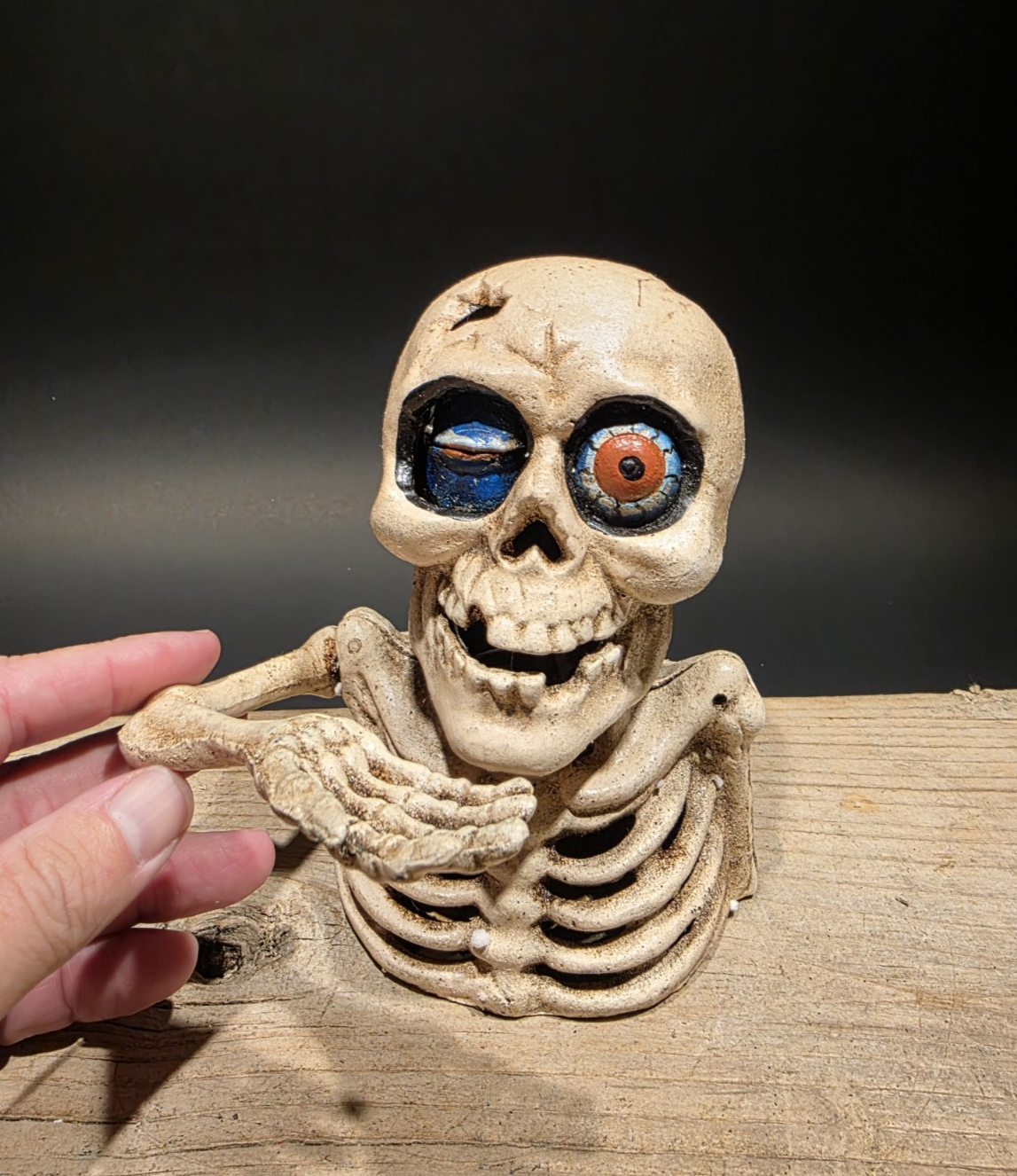 Antique Style Cast Iron Mechanical Halloween Skeleton Coin Bank