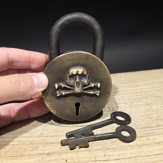 Vintage Style Wrought Iron & Brass Pirate Skull Crossbones Bridge Padlock Lock