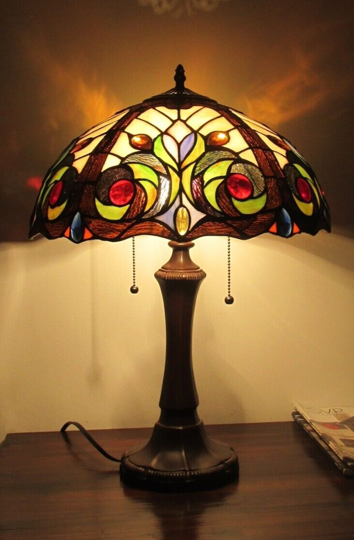 21.9" Antique Style Stained Glass Table Lamp 16.3" Shade
