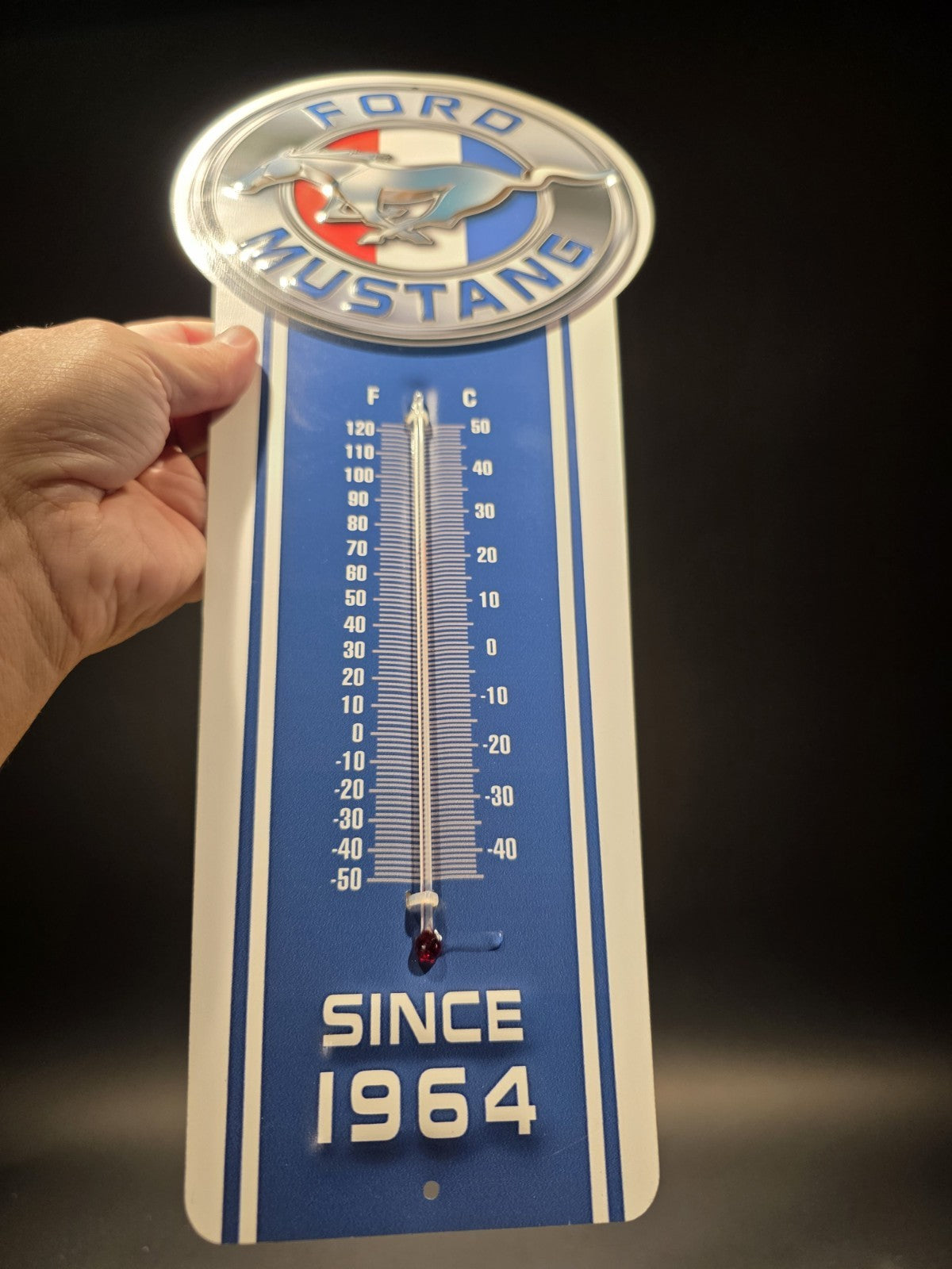17.5 " Metal Vintage Style Ford Mustang American Thermometer Sign