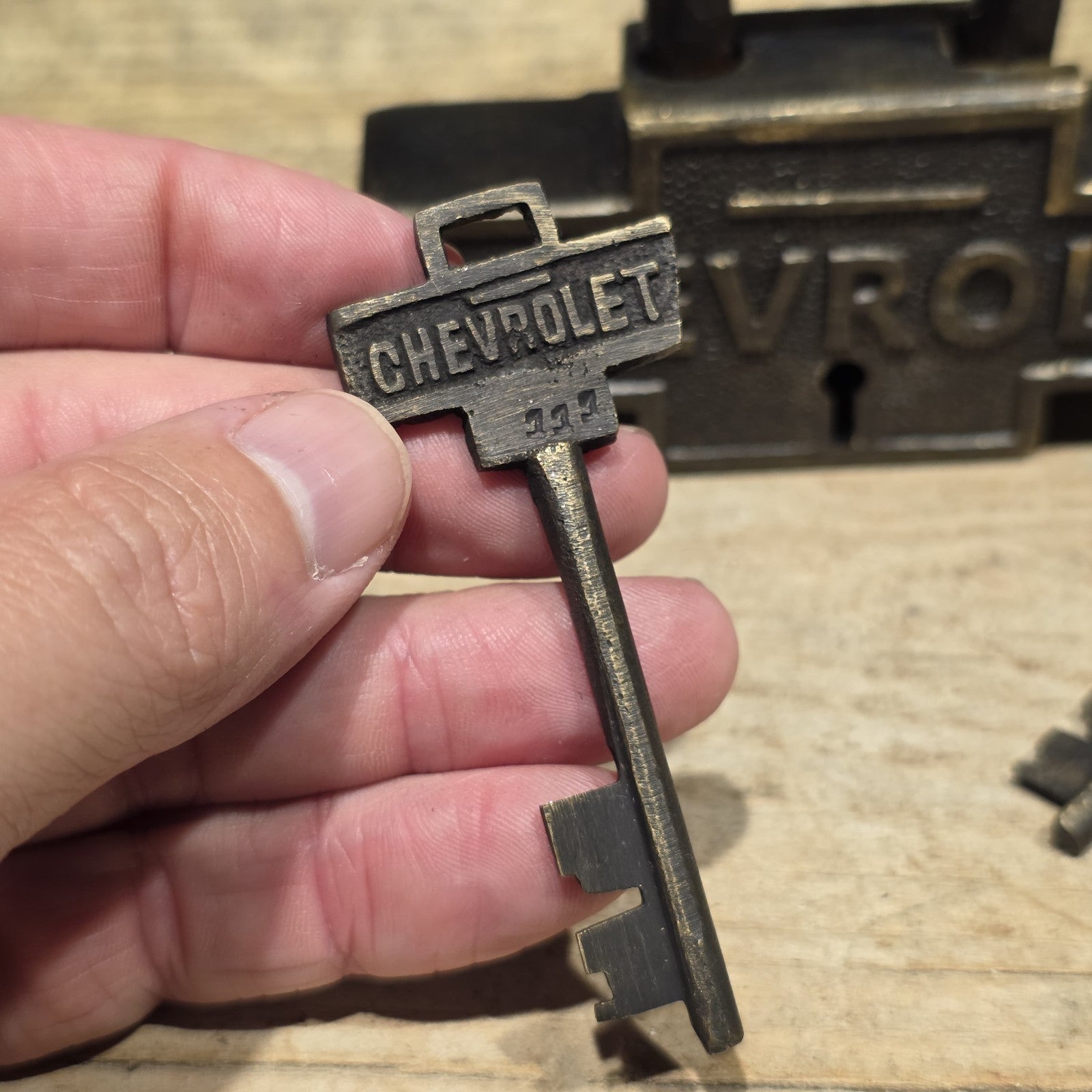 Vintage Style Brass & Iron Trunk Chest Box Chevrolet Lock Padlock
