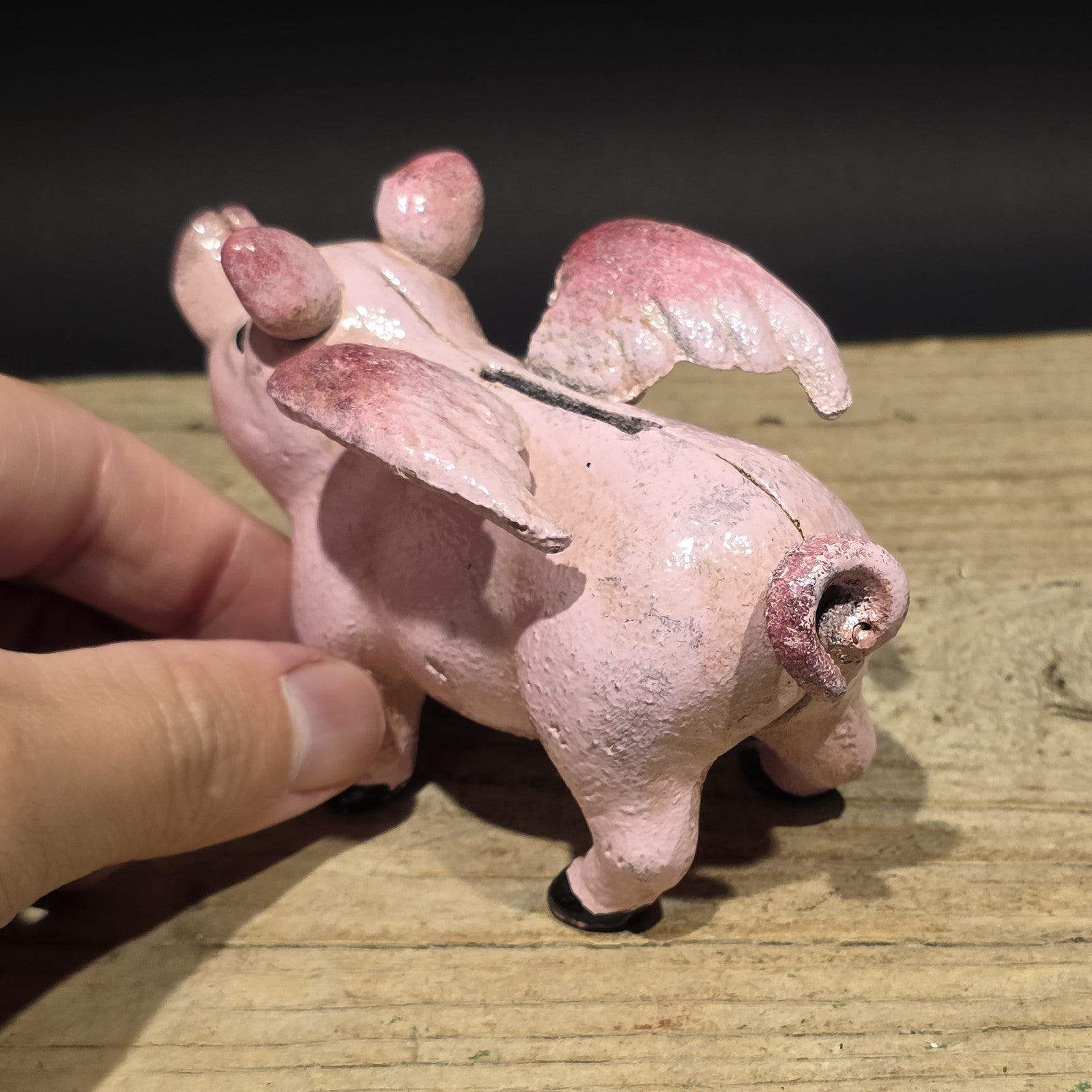 4" Vintage Style Cast Iron Flying Pig Coin Bank
