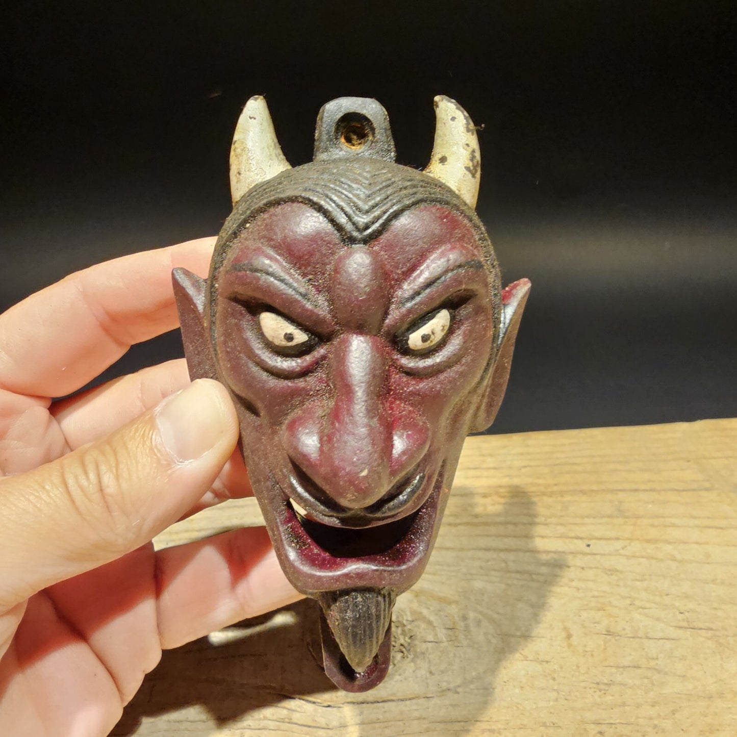 Antique Vintage Style Cast Iron folk art Devil Wall mount Bottle Opener