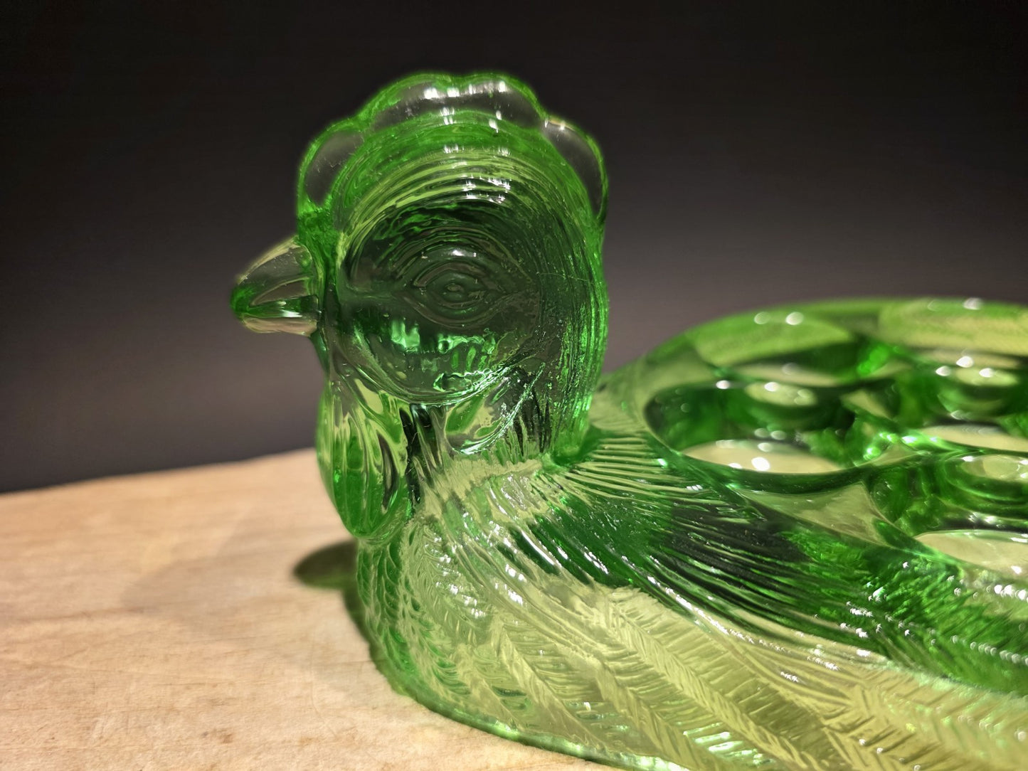 Vintage Antique Style Green Depression Glass Nesting Chicken Egg Holder