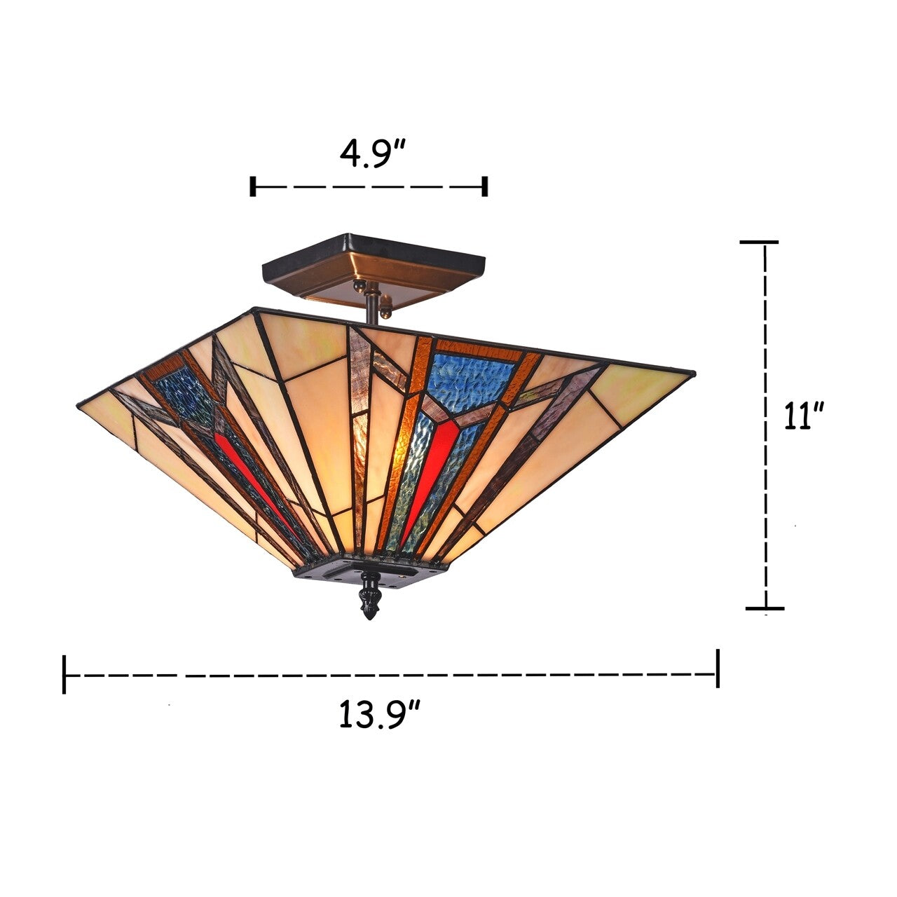 13.9" Vintage Style Mission Stained Glass Semi Flush Ceiling Uplight