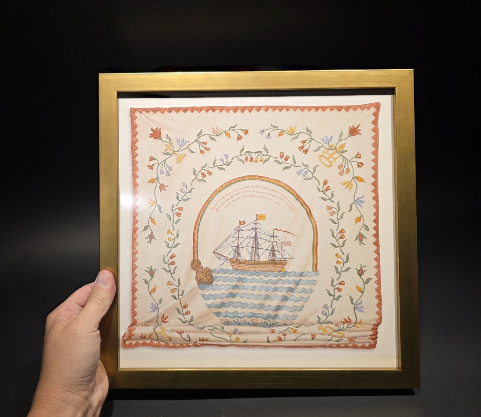 12x12 Vintage Style Ship Sampler Framed PRINT