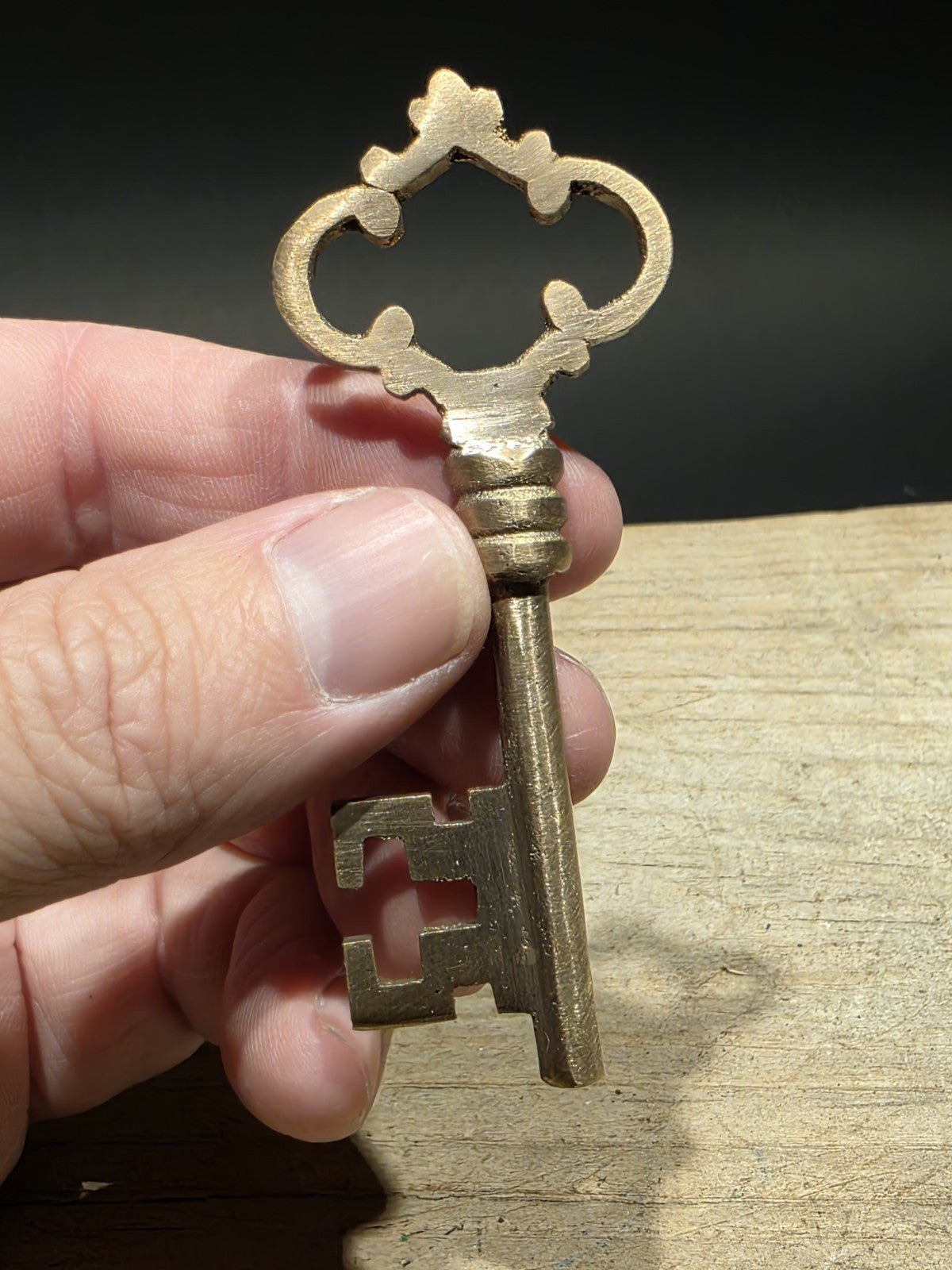 3" Antique Style Brass Ornate Skeleton Church Key
