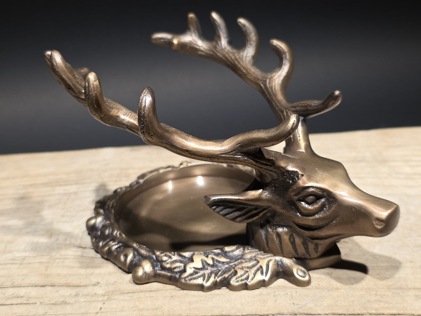 6" Antique Style Brass Stag Pen Holder