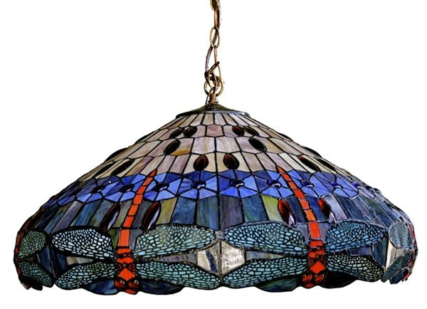 24 " Stained Glass Dragonfly Pendant Swag Ceiling Light