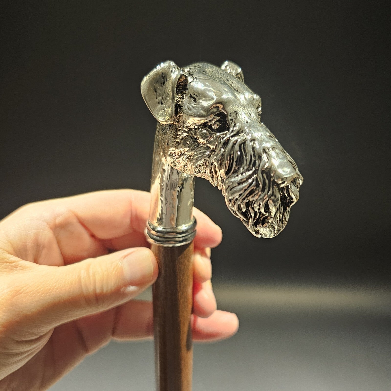 36" Antique Style Fox Terrier Dog Head Walking Stick Cane