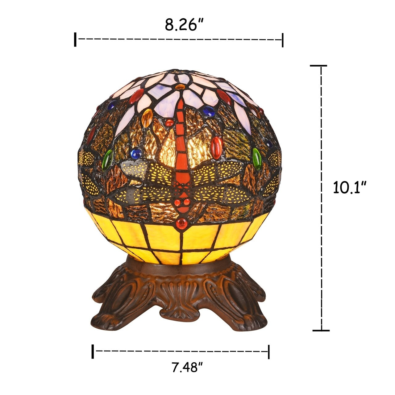 10" Antique Vintage Style Stained Glass Dragonfly Accent Table Lamp