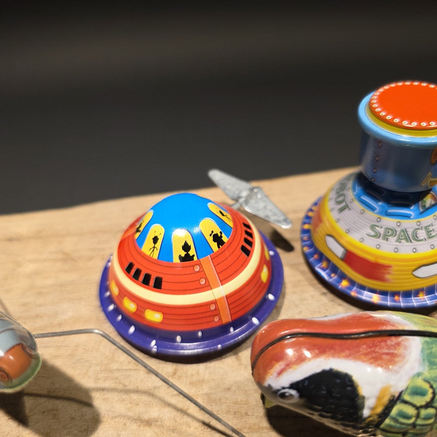 Vintage Tin Litho Wind-Up 5 Toy  Lot – Robot UFO Bird Train Cricket