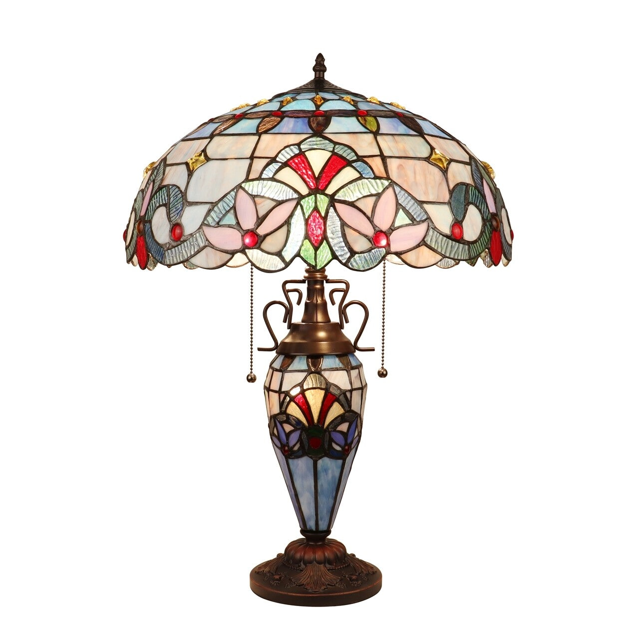 25" Antique Vintage Style Stained Glass Lighted Base Table Lamp