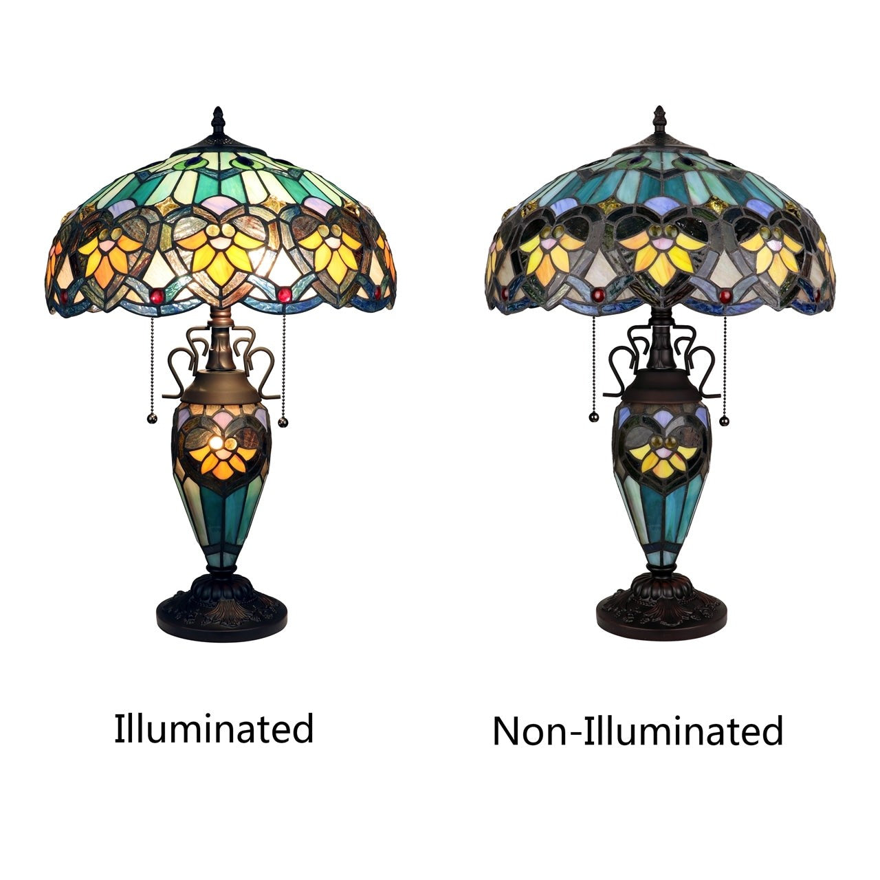 23.6" Antique Vintage Style Stained Glass Lighted Base Table Lamp