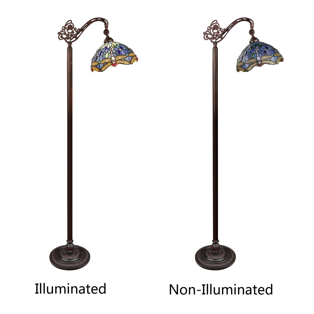 61.9" Antique Vintage Style Stained Glass Dragonfly Floor Reading Lamp
