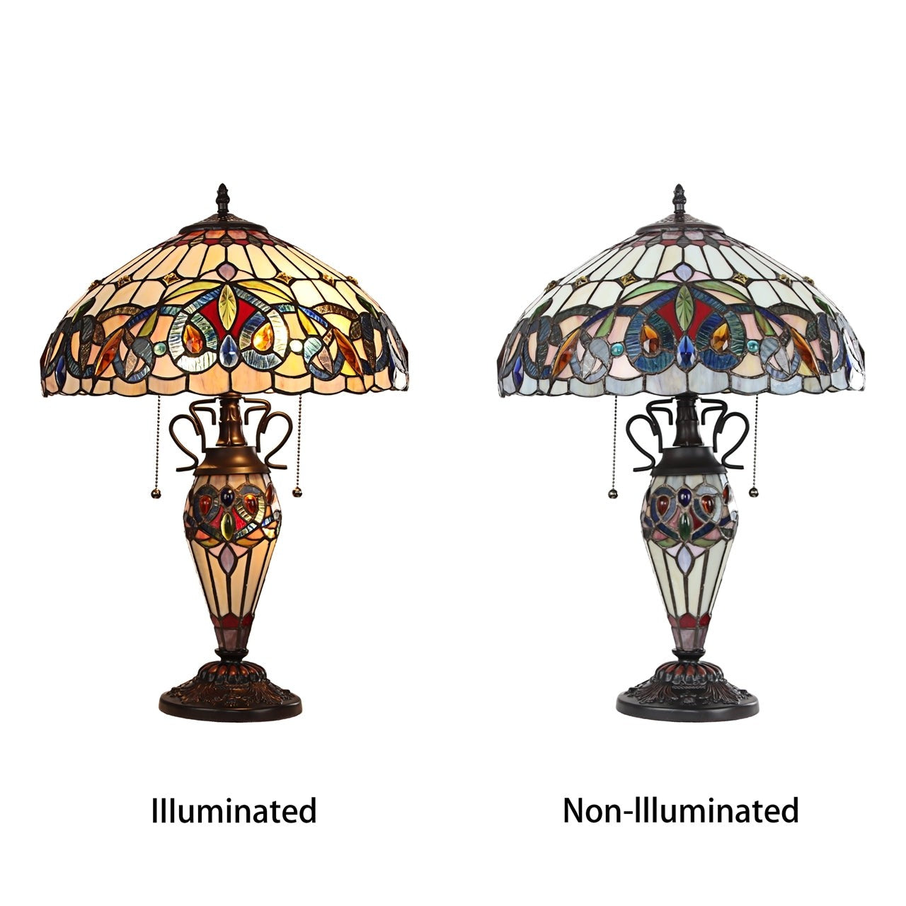 23.23" Antique Vintage Style Stained Glass Lit Base Table Lamp