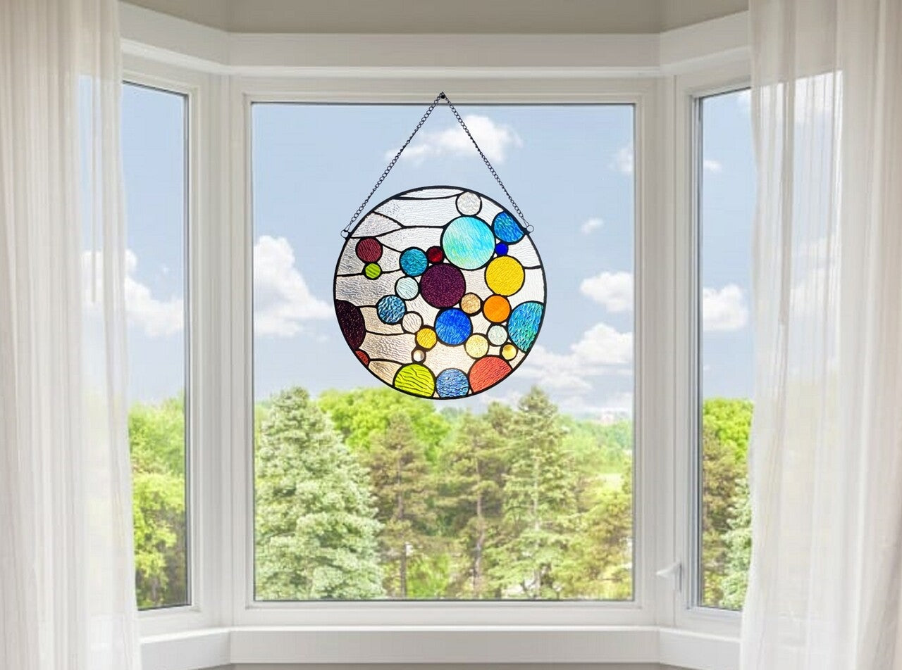 13" Round Stained Glass Window Hanging Panel Suncatcher