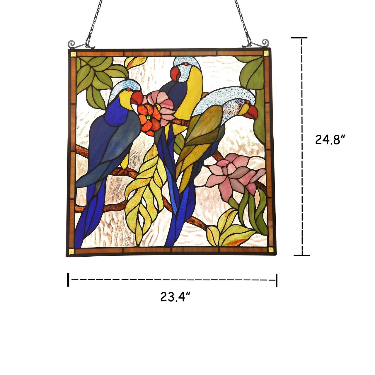 24.8" Tropical Parrot Stained Glass Window Hanging Panel Suncatcher