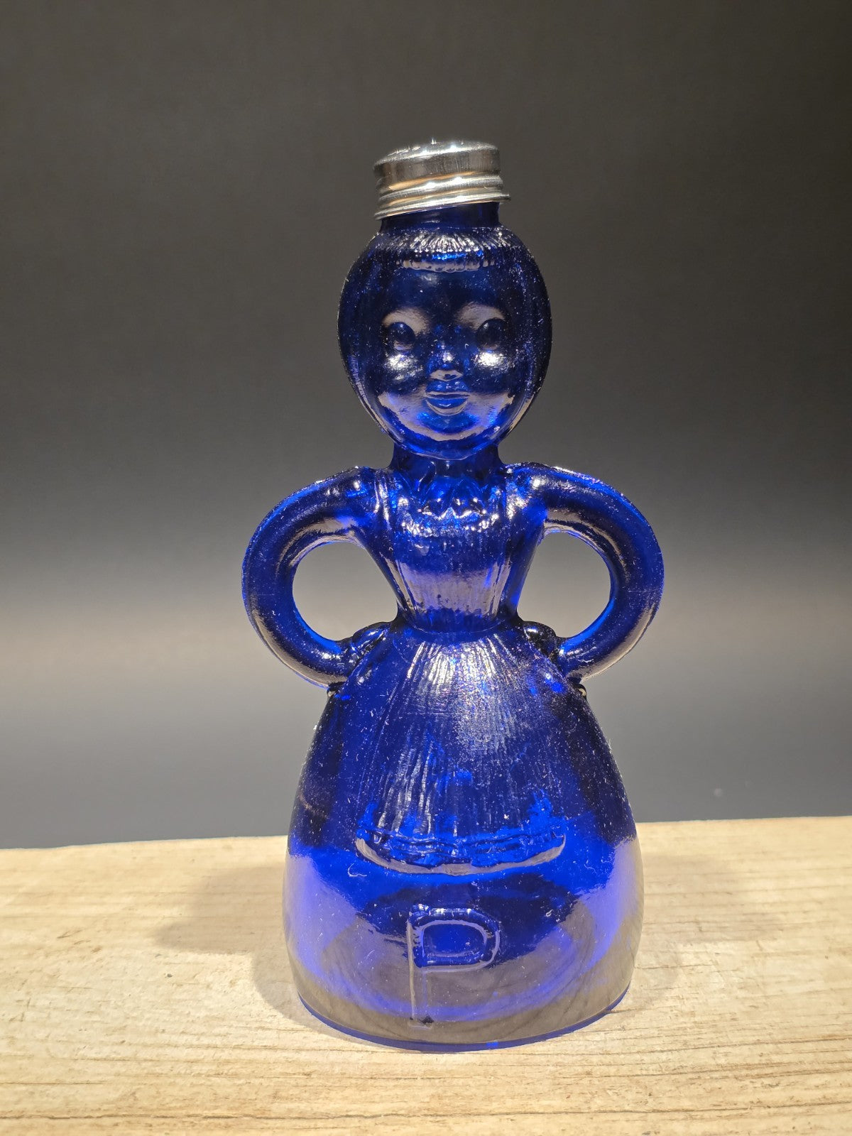7" Vintage Style Cobalt Blue Depression Glass Lady Bottle