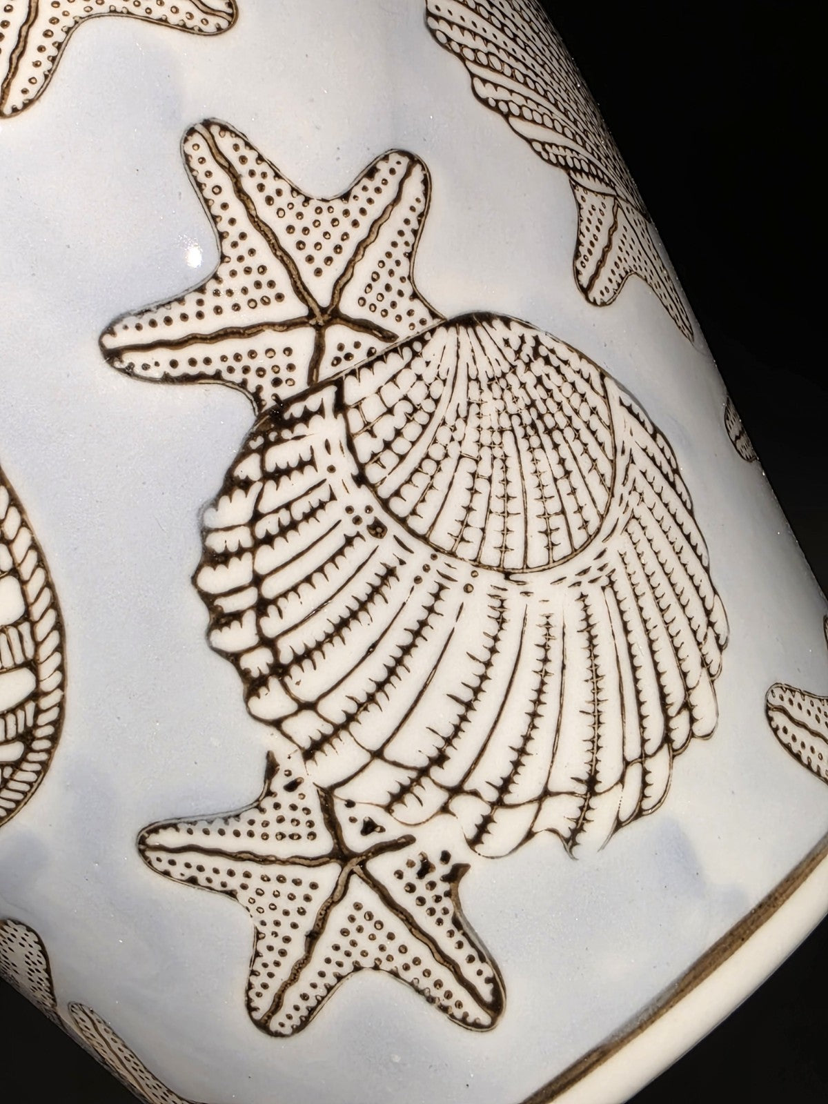 10" Vintage Style Sea Blue Ceramic Coastal Seashell Jar