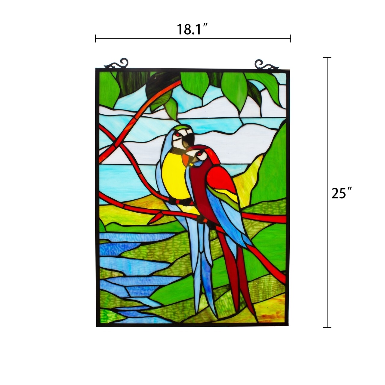 25"  Tropical Parrot Stained Glass Window Hanging Panel Suncatcher