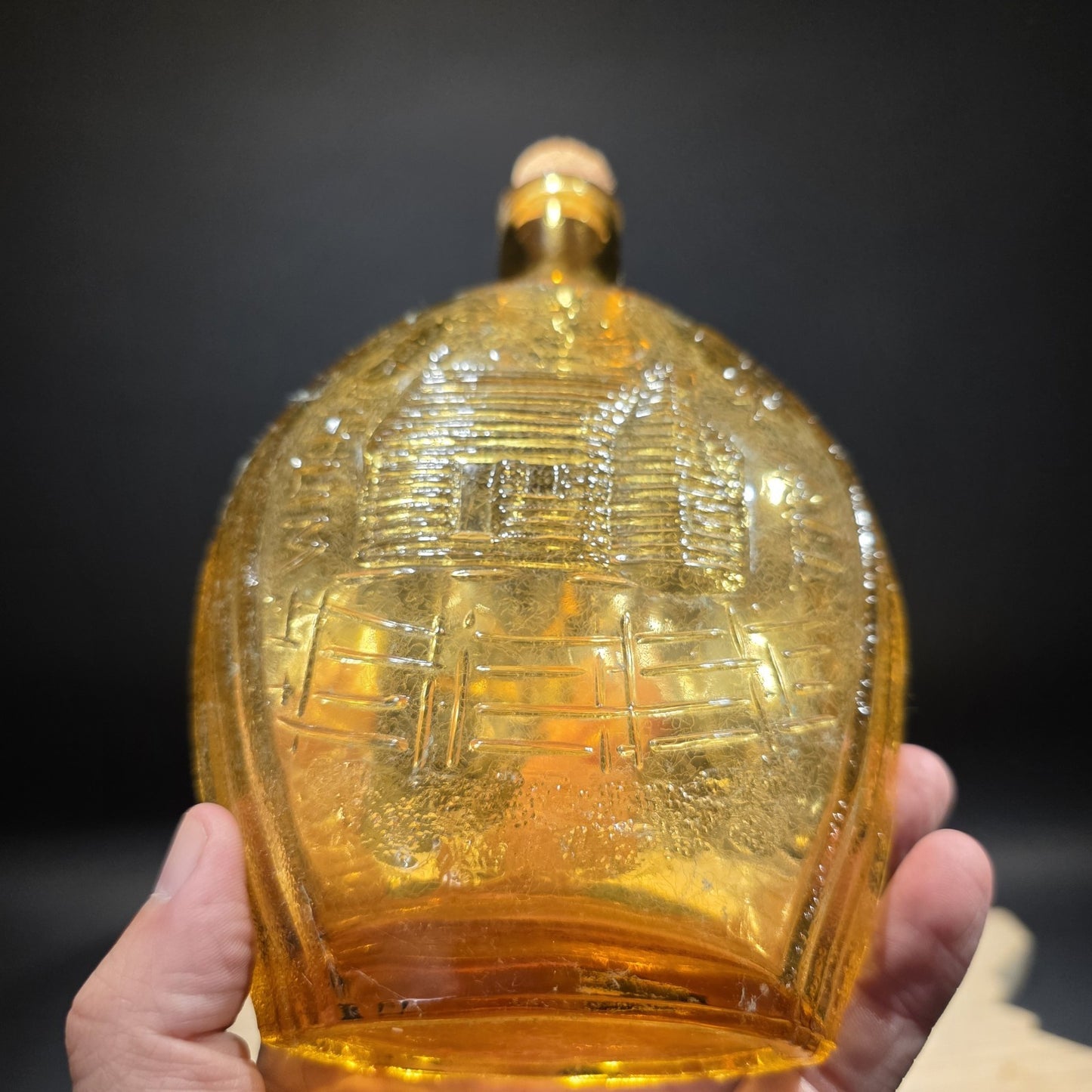8" Vintage Style Amber Glass Abraham Lincoln Decanter Flask Bottle