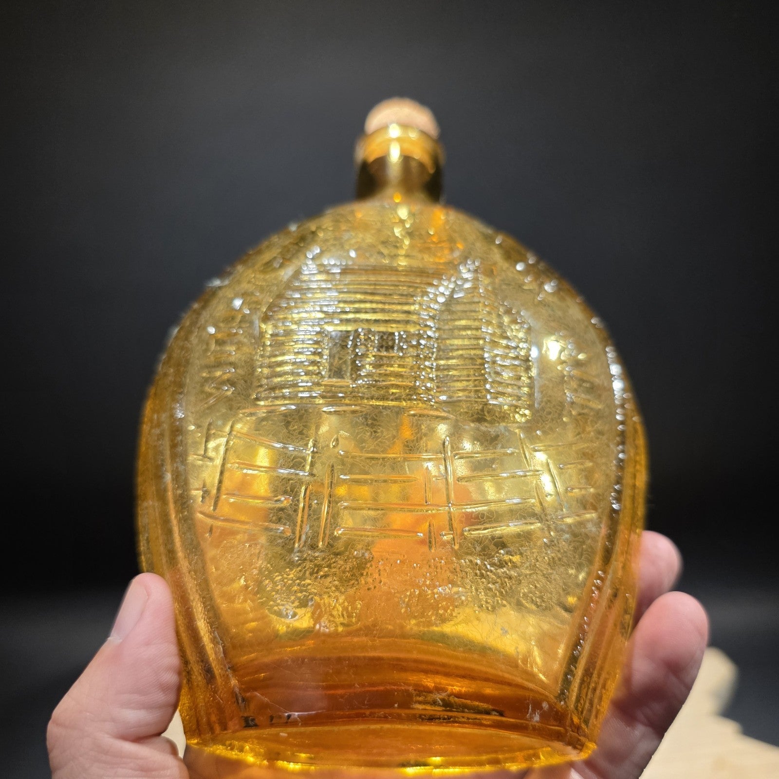 8" Vintage Style Amber Glass Abraham Lincoln Decanter Flask Bottle