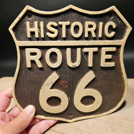 Antique Vintage Style Cast Iron Historic Route 66 Plaque Sign