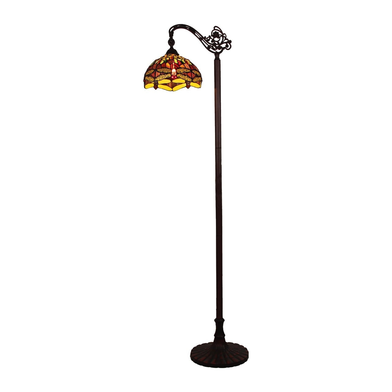 64.37" Antique Vintage Style Stained Glass Dragonfly Reading Floor Lamp