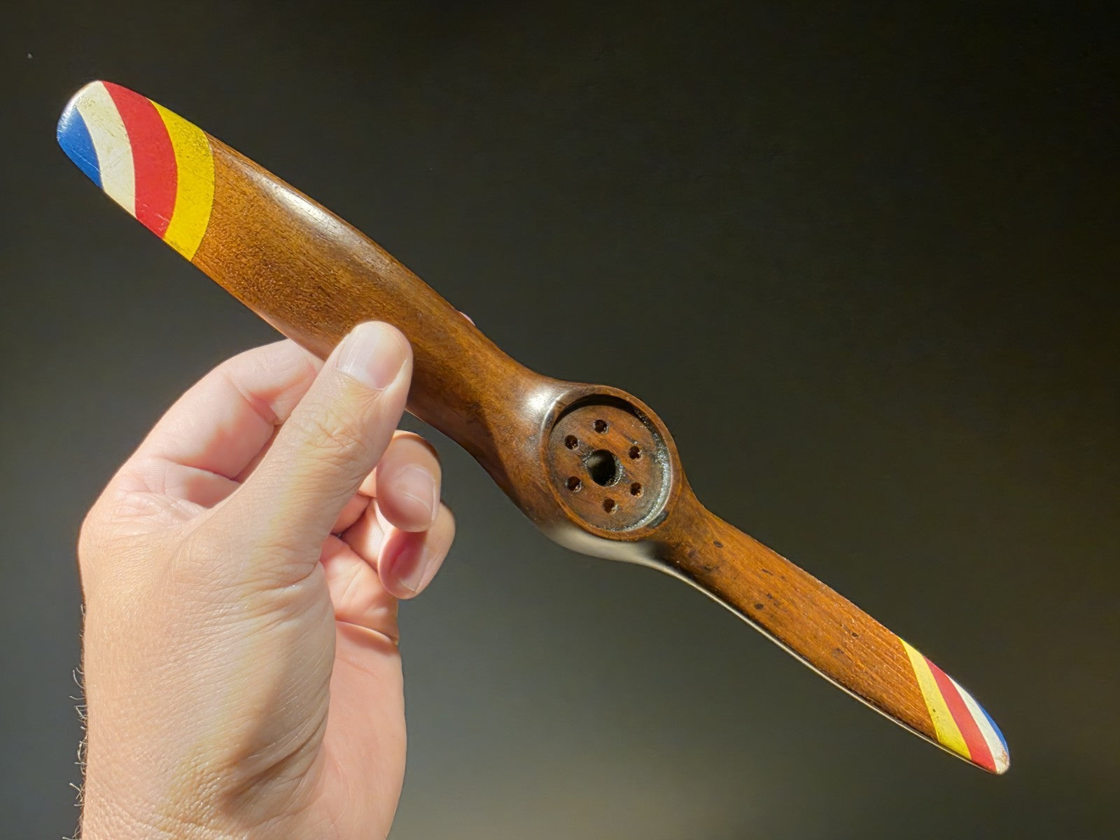 12" Miniature Bleriot Carved Mahogany Wood Airplane Propeller