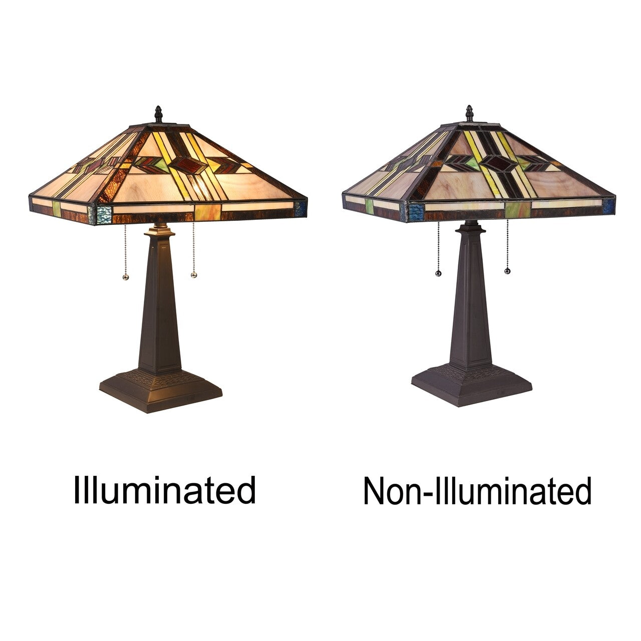 21.85" 2 Light Pull Chain Stained Glass Mission Table Lamp
