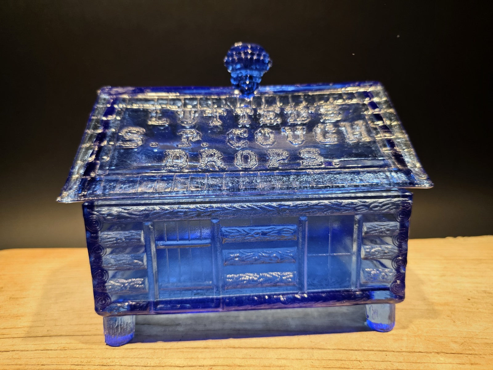 Vintage Style Cobalt Blue Depression Glass Cabin Candy Dish Box