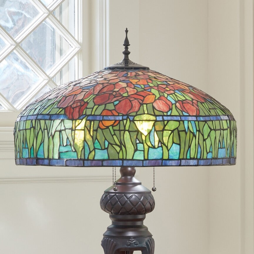 33.25"H Tulip Antique Style Stained Glass Table Lamp