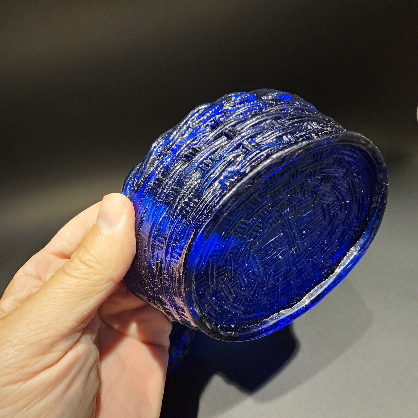 Antique Vintage Style Cobalt Blue Depression Glass Chicken Hen On Nest Dish