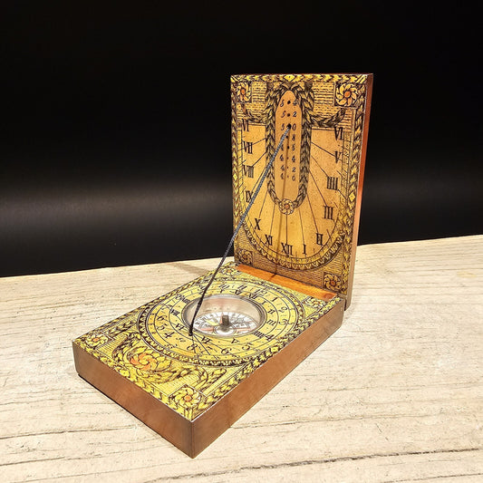 Antique Style DIPTYCH POCKET SUNDIAL / COMPASS