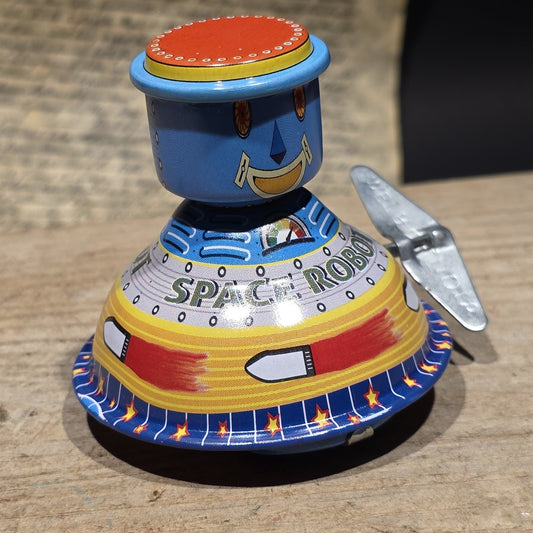 New Vintage Style Space Robot Tin Litho Toy  Wind Up Space Age Mechanical Robot