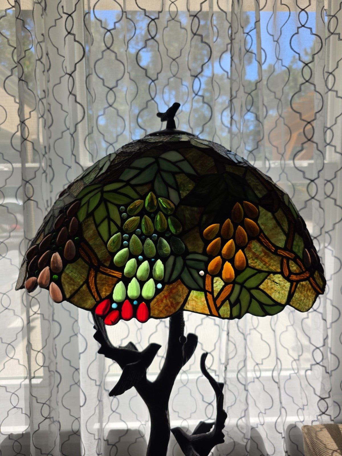 32.5" Antique Vintage Style Stained Glass Oval Fruit Grapes Table Lamp