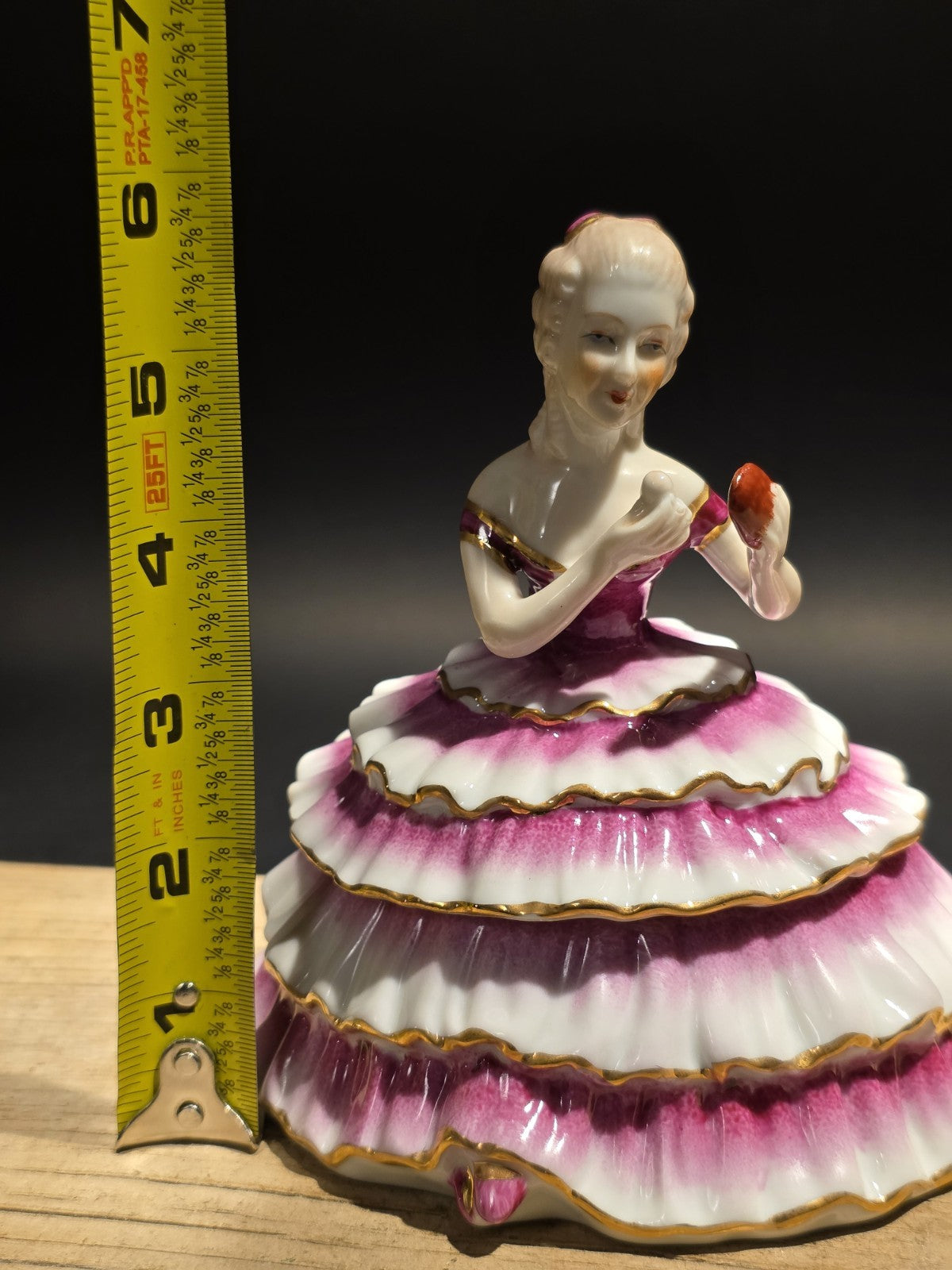 6"  Vintage Style Porcelain Half Doll Powder Box Lady Figurine Vanity Trinket