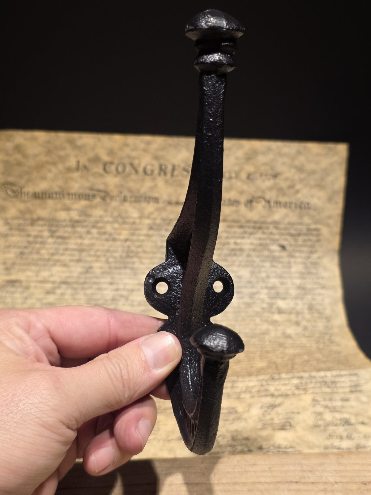 Vintage Style Black Cast Iron Wall Hook Hat & Coat Hanger