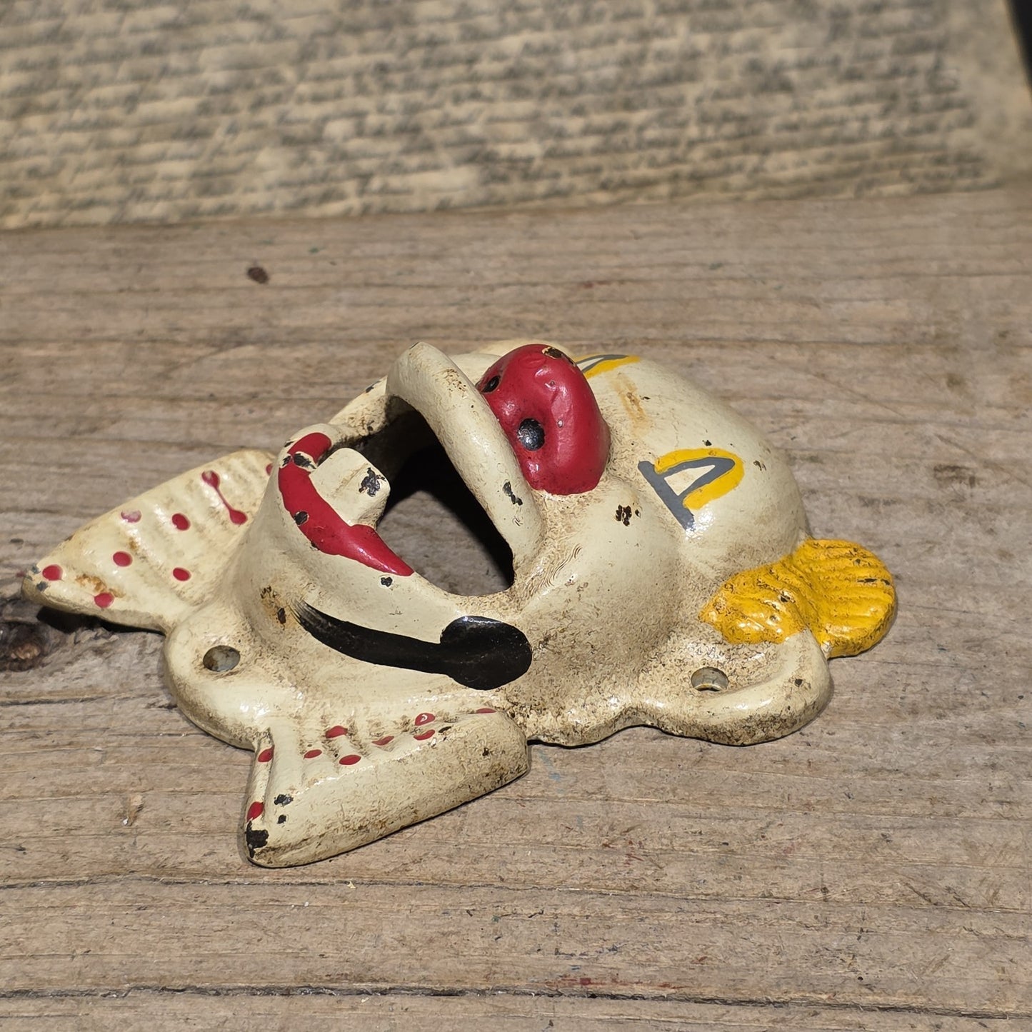Antique Vintage Style Cast Iron wall mount folk art Clown Beer Bottle Opener